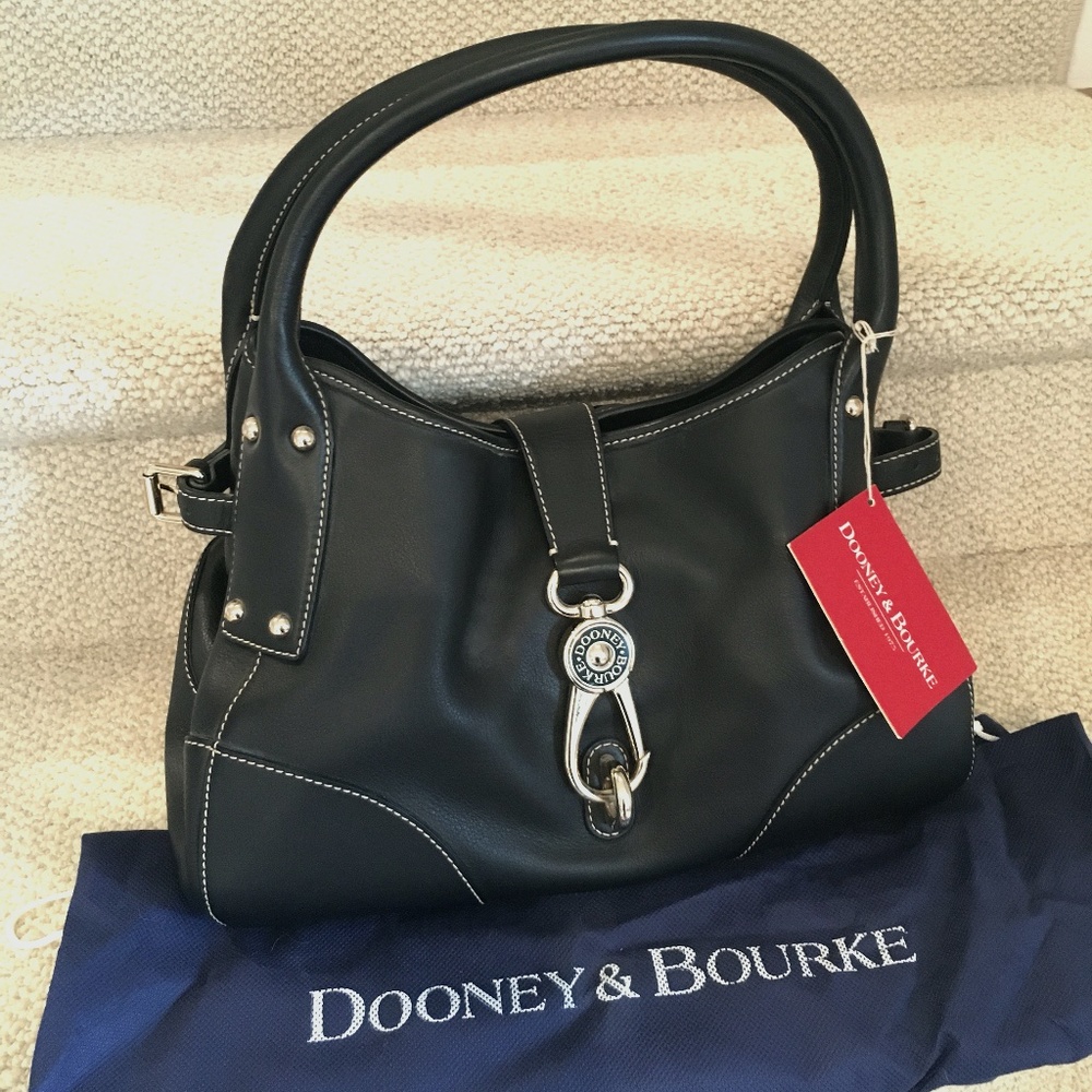 NWT Dooney & Bourke Black Medium Logo Lock Satchel